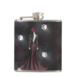 夜空に鳥不気味が立つ女性 フラスク