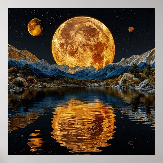 🌕 夜空のインテリアにぴったりな光る月壁アート 🌕 ポスター (正面)