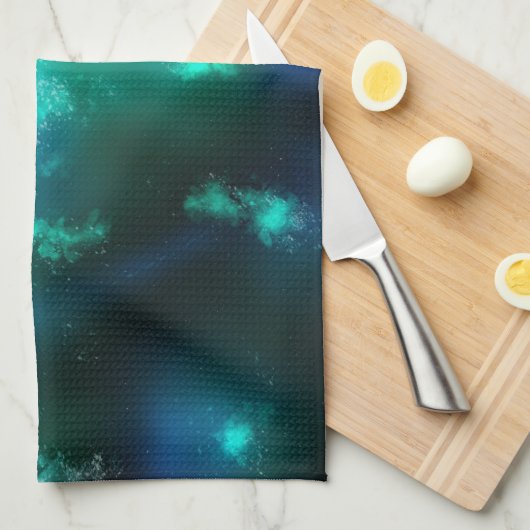 夜空のエメラルドグリーン キッチンタオル (四つ折り)