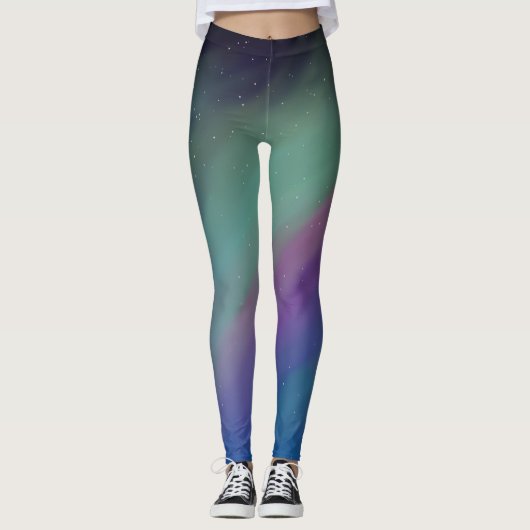 夜空のオーロラ グリーン パープル ブルー レギンス (正面)