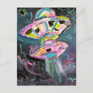 夜空のカラフルなUFO ポストカード