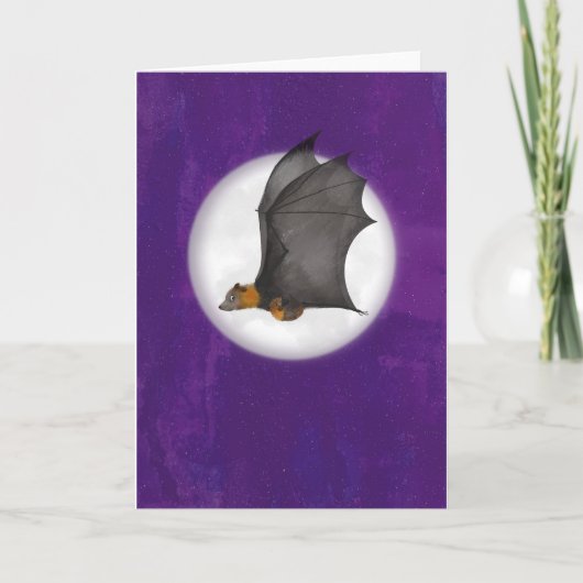 夜空のカードにいるかわいいコウモリの親子 カード (正面)