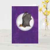 夜空のカードにいるかわいいコウモリの親子 カード (黄色い花)