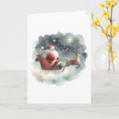 夜空のサンタと彼のトナカイ カード (黄色い花)