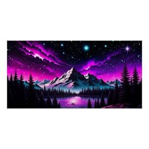 夜空の下の壮大な山の風景 ポスター