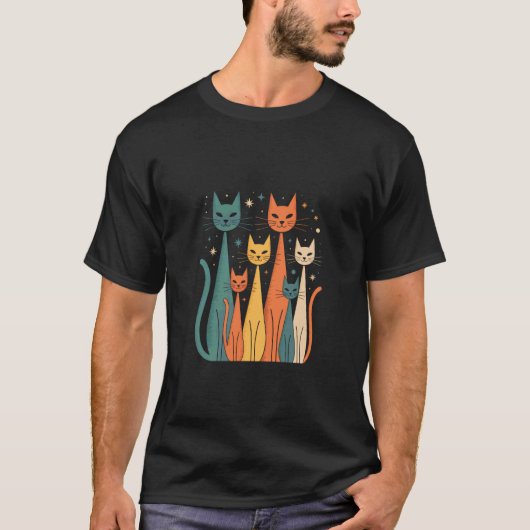 夜空の下の宇宙猫 Tシャツ (正面)