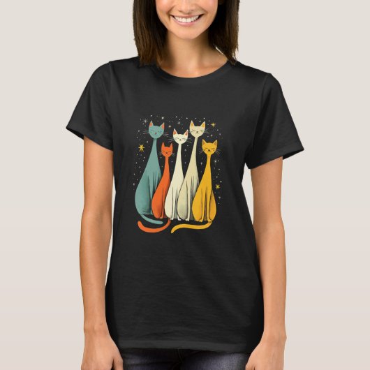 夜空の下の宇宙猫 Tシャツ (正面)