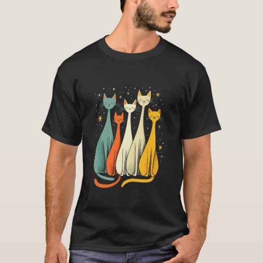 夜空の下の宇宙猫 Tシャツ (正面)