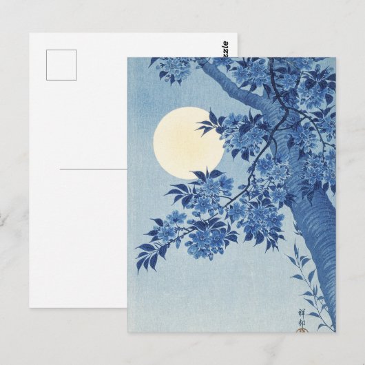 夜空の下の青い月光の花の木 ポストカード (正面/裏面)