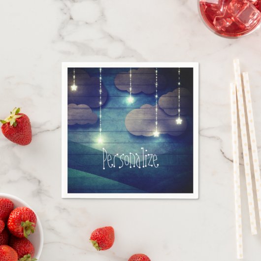 夜空の夢の白熱［赤熱］光を放つ星ぶら下がったの素朴な青 スタンダードカクテルナプキン (インサイチュ)