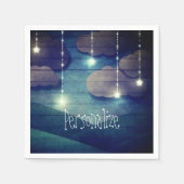 夜空の夢の白熱［赤熱］光を放つ星ぶら下がったの素朴な青 スタンダードカクテルナプキン (正面)