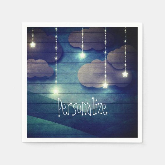 夜空の夢の白熱［赤熱］光を放つ星ぶら下がったの素朴な青 スタンダードカクテルナプキン (正面)