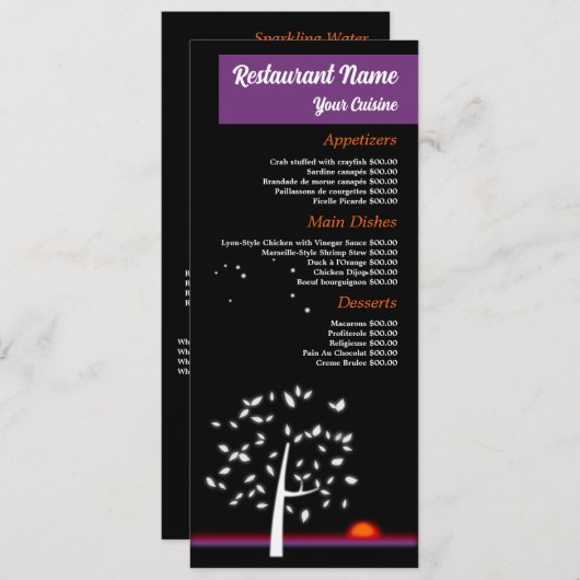 夜空の太陽、レストラン スリムライン メニュー (正面/裏面)