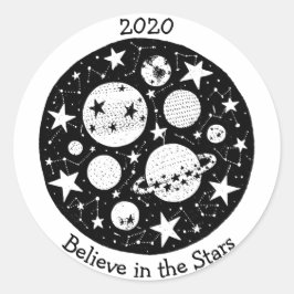 夜空の星と星座の惑星 ラウンドシール