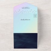 夜空の星を飛ぶユニコーン ネイビーブルー ベビーシャワー オールインワン招待状 (外側)