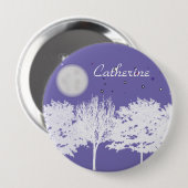 夜空の月と星の木のシルエットアート 缶バッジ (正面&裏面)