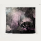 夜空の森の木のシルエット風景 タペストリー (正面(横))