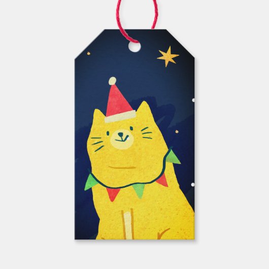 夜空の猫のクリスマスギフトタグ ギフトタグ (正面)