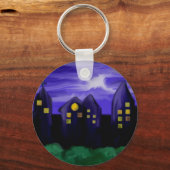 夜空の都市の高層キャンバスアート キーホルダー (正面)