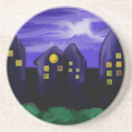 夜空の都市の高層キャンバスアート コースター