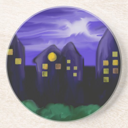 夜空の都市の高層キャンバスアート コースター (正面)