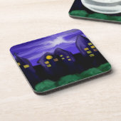 夜空の都市の高層キャンバスアート コースター (左側)