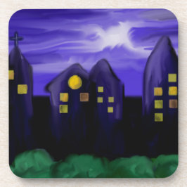 夜空の都市の高層キャンバスアート コースター