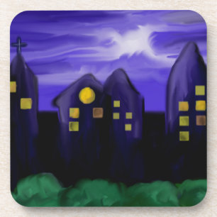 夜空の都市の高層キャンバスアート コースター