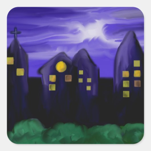 夜空の都市の高層キャンバスアート スクエアシール (正面)