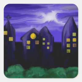 夜空の都市の高層キャンバスアート スクエアシール