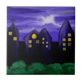 夜空の都市の高層キャンバスアート タイル