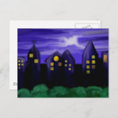 夜空の都市の高層キャンバスアート ポストカード (正面/裏面)