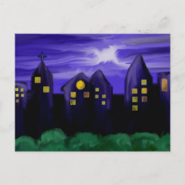 夜空の都市の高層キャンバスアート ポストカード