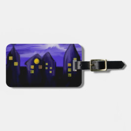 夜空の都市の高層キャンバスアート ラゲッジタグ