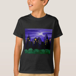 夜空の都市の高層キャンバスアート Tシャツ