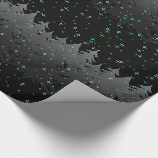 夜空の青緑は木の雪の黒の休日を主演します ラッピングペーパー (角)