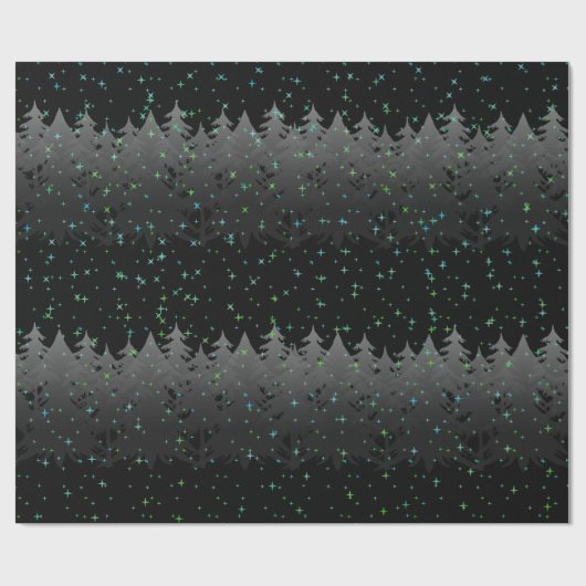 夜空の青緑は木の雪の黒の休日を主演します ラッピングペーパー (フラット)