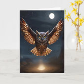 夜空をかける壮大なフクロウの飛行 カード (黄色い花)