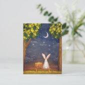 夜空をスーツケースで覗き込むウサギ ポストカード (スタンド正面)