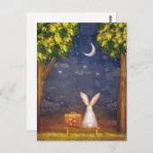 夜空をスーツケースで覗き込むウサギ ポストカード (正面/裏面)