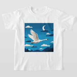 夜空を飛ぶ白い白鳥 Tシャツ