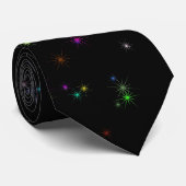 夜空カラフルきらめく黒デザイン星 ネクタイ (ロール)