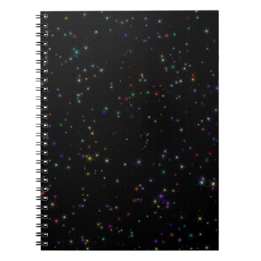 夜空カラフルきらめく黒デザイン星 ノートブック (正面)