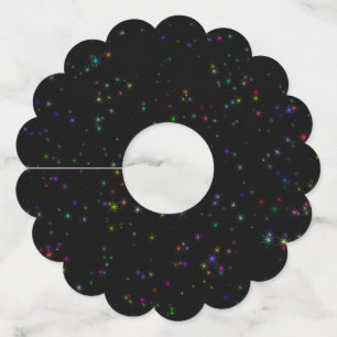 夜空カラフルきらめく黒デザイン星 ワイングラスタグ