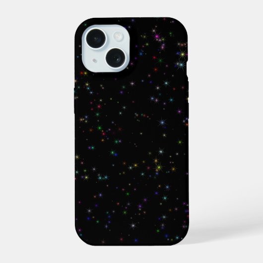 夜空カラフルきらめく黒デザイン星 iPhone 15ケース (裏面)