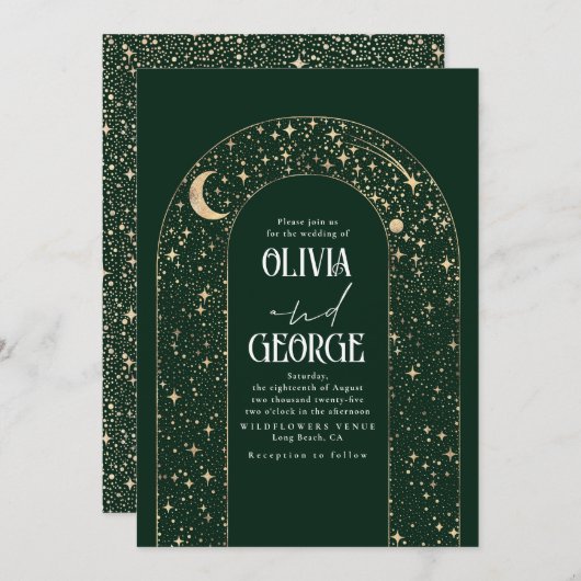 夜空スターズエメラルドグリーンシナ結婚ス 招待状 (正面/裏面)