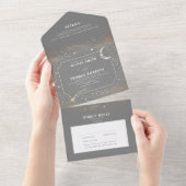 夜空スターズムーンシチュアルグレイ結婚ズ オールインワン招待状 (貼ってはがせる)