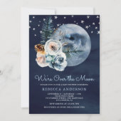 夜空ボーホウォーター色フローラムーンベビーシャワー 招待状 (正面)