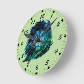 夜空威厳のあるの水色ライオン ラウンド壁時計 (傾斜)