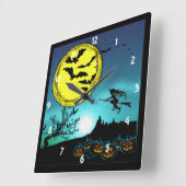 夜空飛んでいる時計の中の若い魔女 スクエア壁時計 (傾斜)
